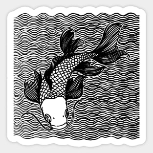 Koi Fish Great Wave Tattoo Blk Sticker